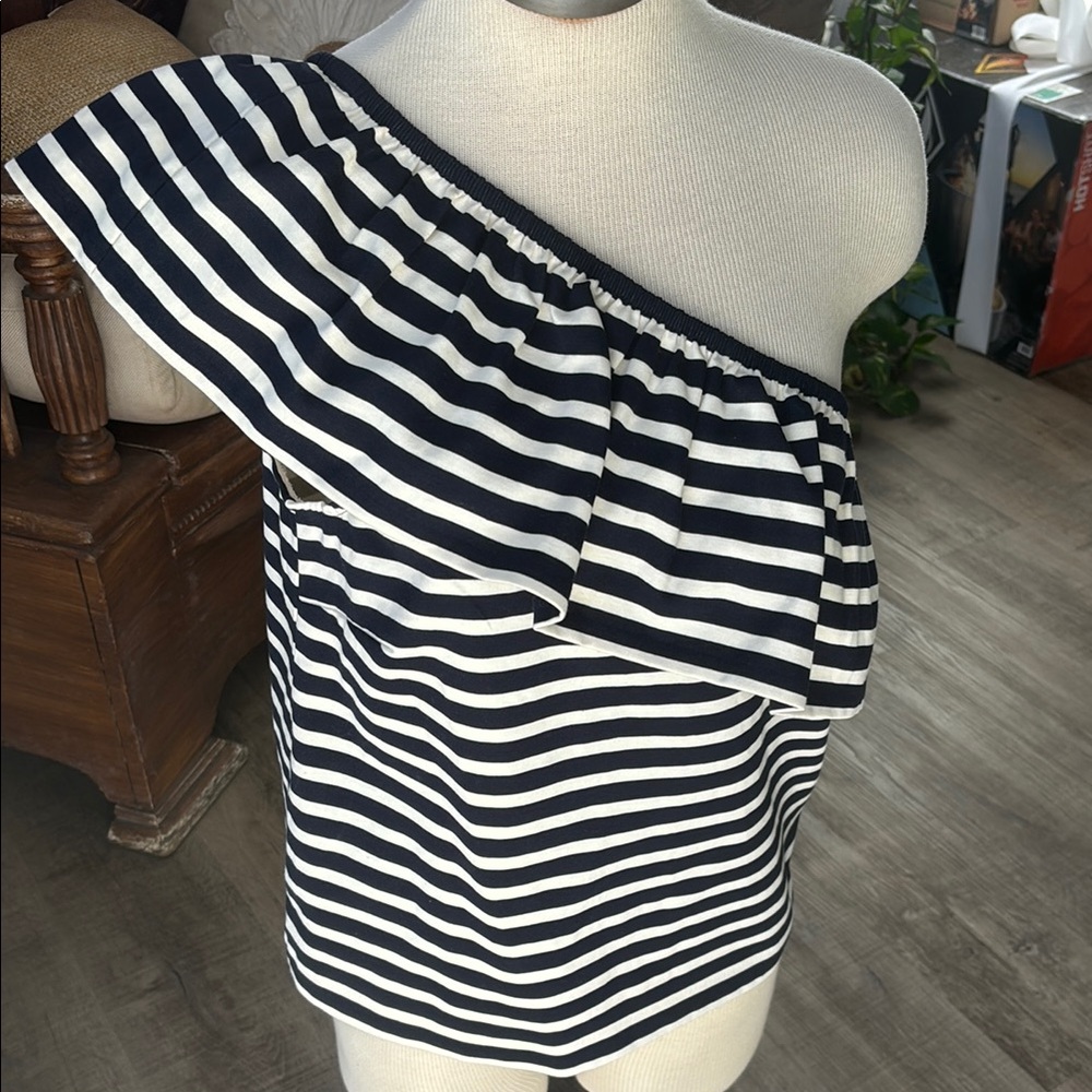 NWT J Crew one shoulder striped top